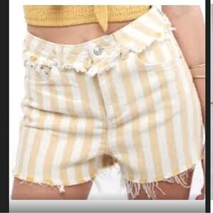 Topshop NWOT 100%Cotton golden yellow and white high rise Shorts